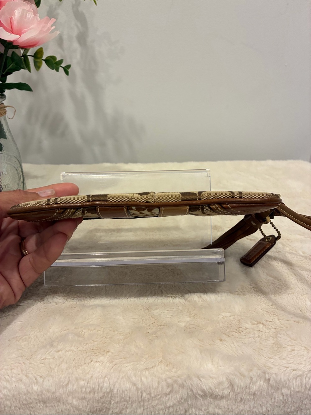 Coach Signature Patchwork Wristlet Brown Tan Leather Tassel Y2K - Picture 6 of 10
